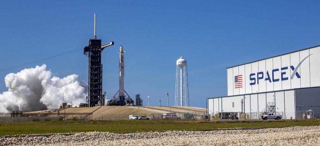 Rocket launch at SpaceX center in Cape Canaveral.